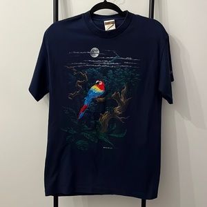 Vintage Stitch Art Parrot Jungle Tee Short Sleeve Blue T-shirt Adult Size M